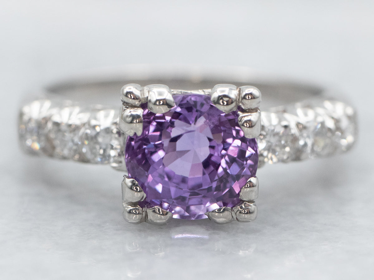 Pink-Purple Sapphire and Diamond Engagement Ring