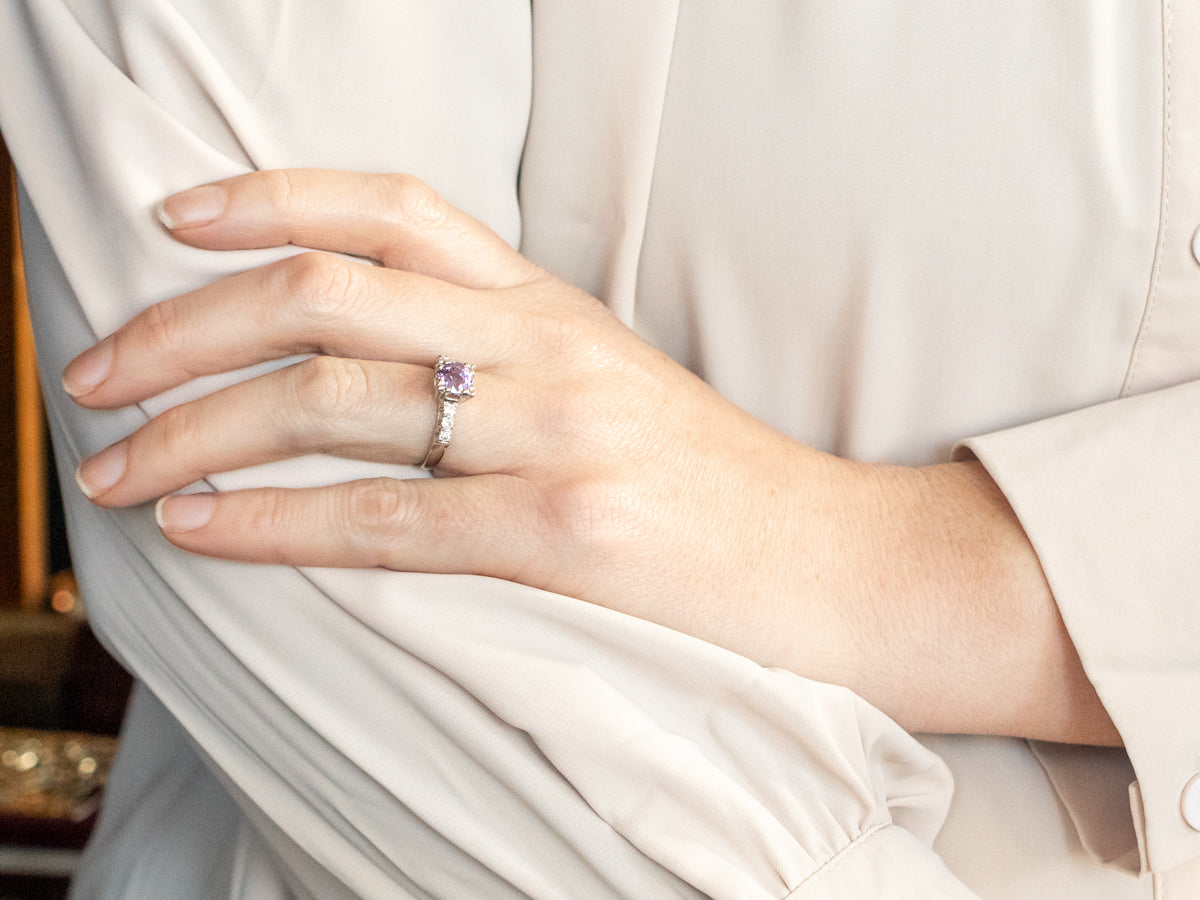 Pink-Purple Sapphire and Diamond Engagement Ring