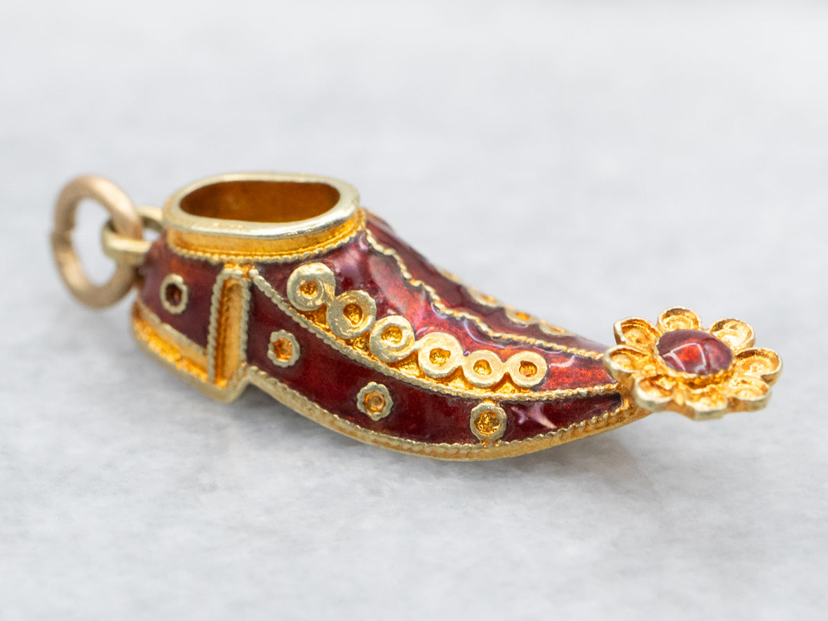 Colorful Red-Enamel Jutti Slipper Charm Pendant