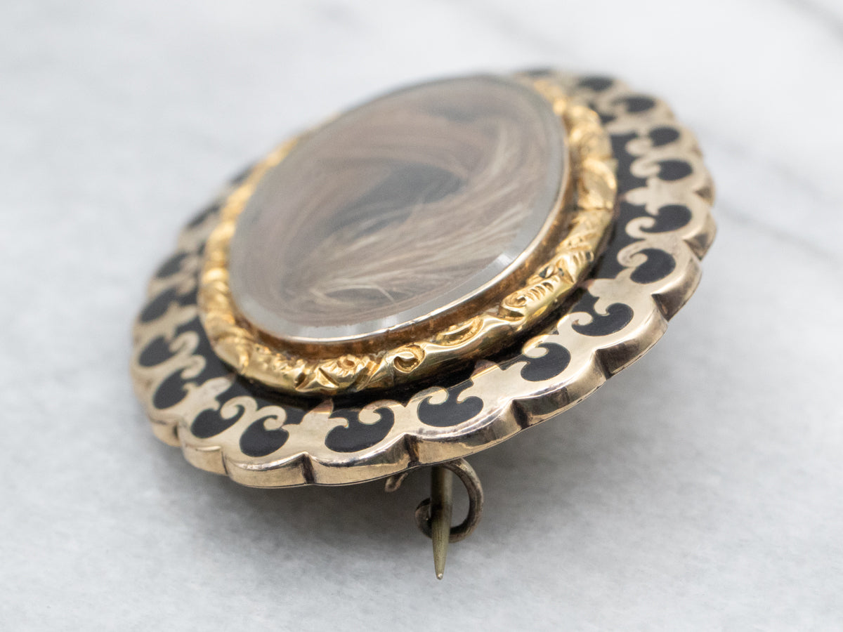 VICTORIAN MOURNING BROOCH DATED 1853 selling HUMAN HAIR UNDER BEVELED GLASS OCTAGONAL