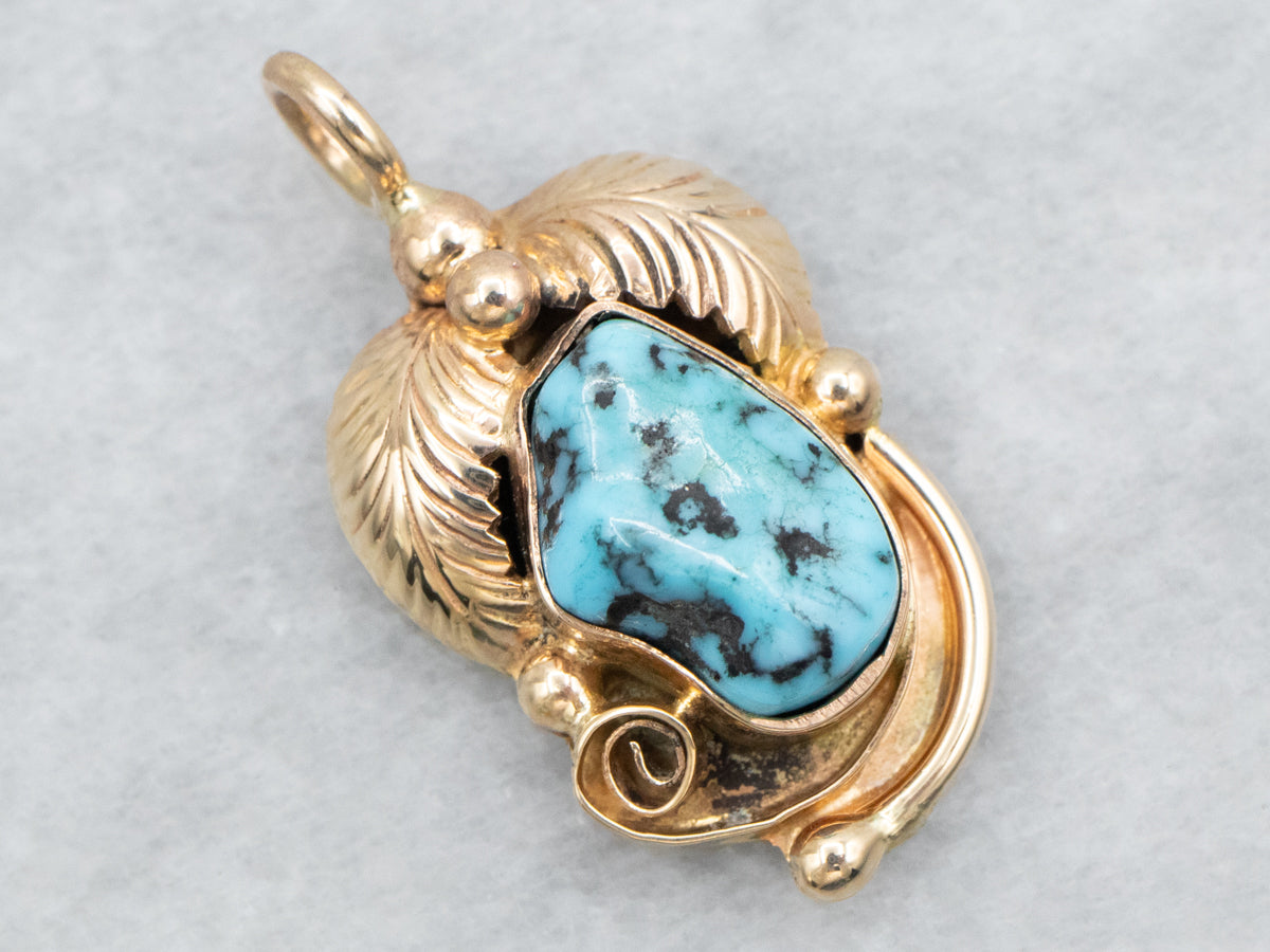 Turquoise Pendant with Leaf Accents