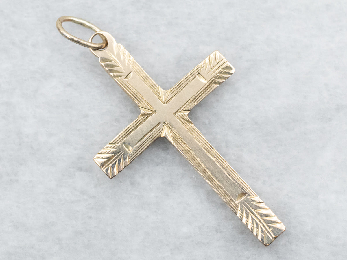 Etched Pattern Cross Pendant 14k Yellow buy Gold Religious Jewelry