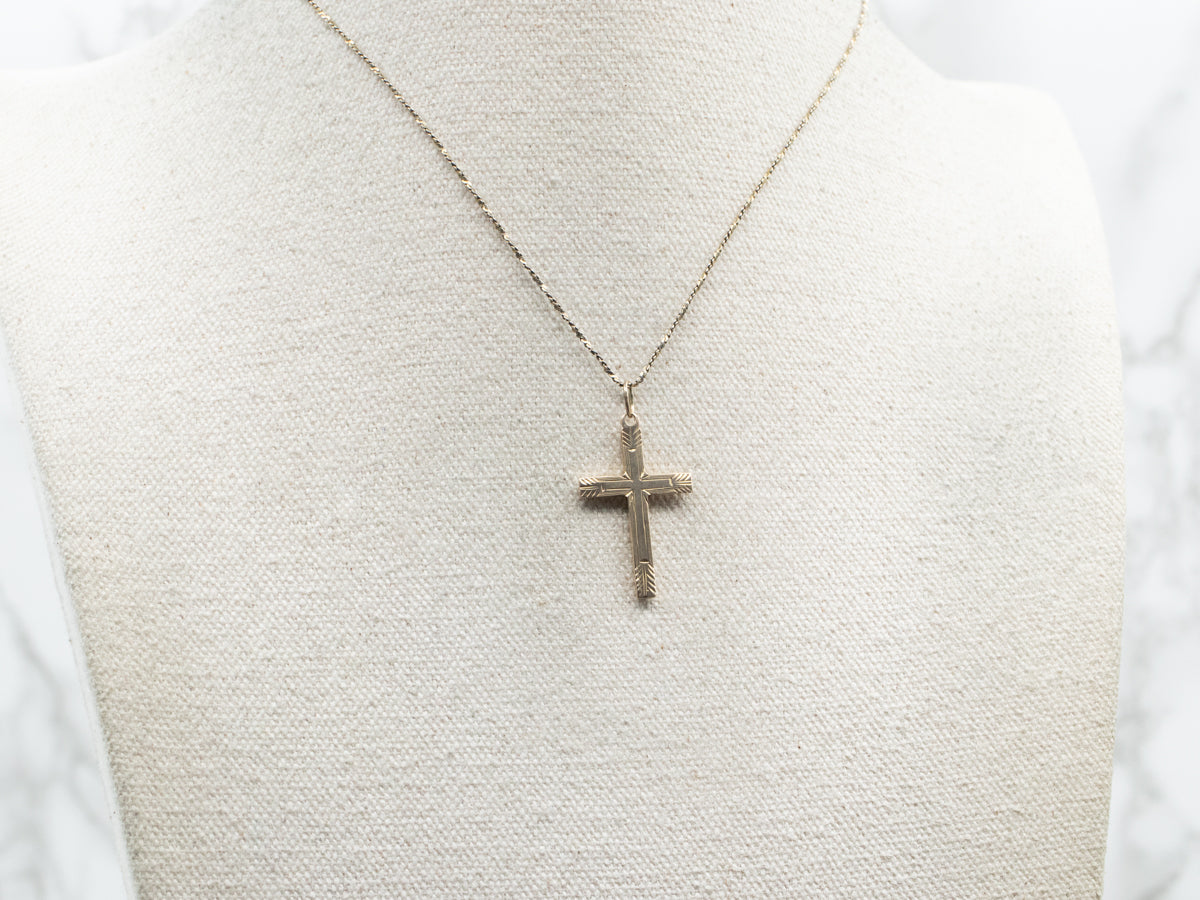 Yellow Gold Etched Cross Pendant