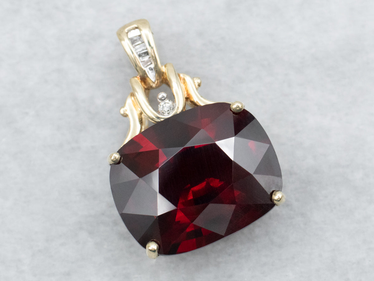 Bold Garnet and Diamond Modern Gold Pendant