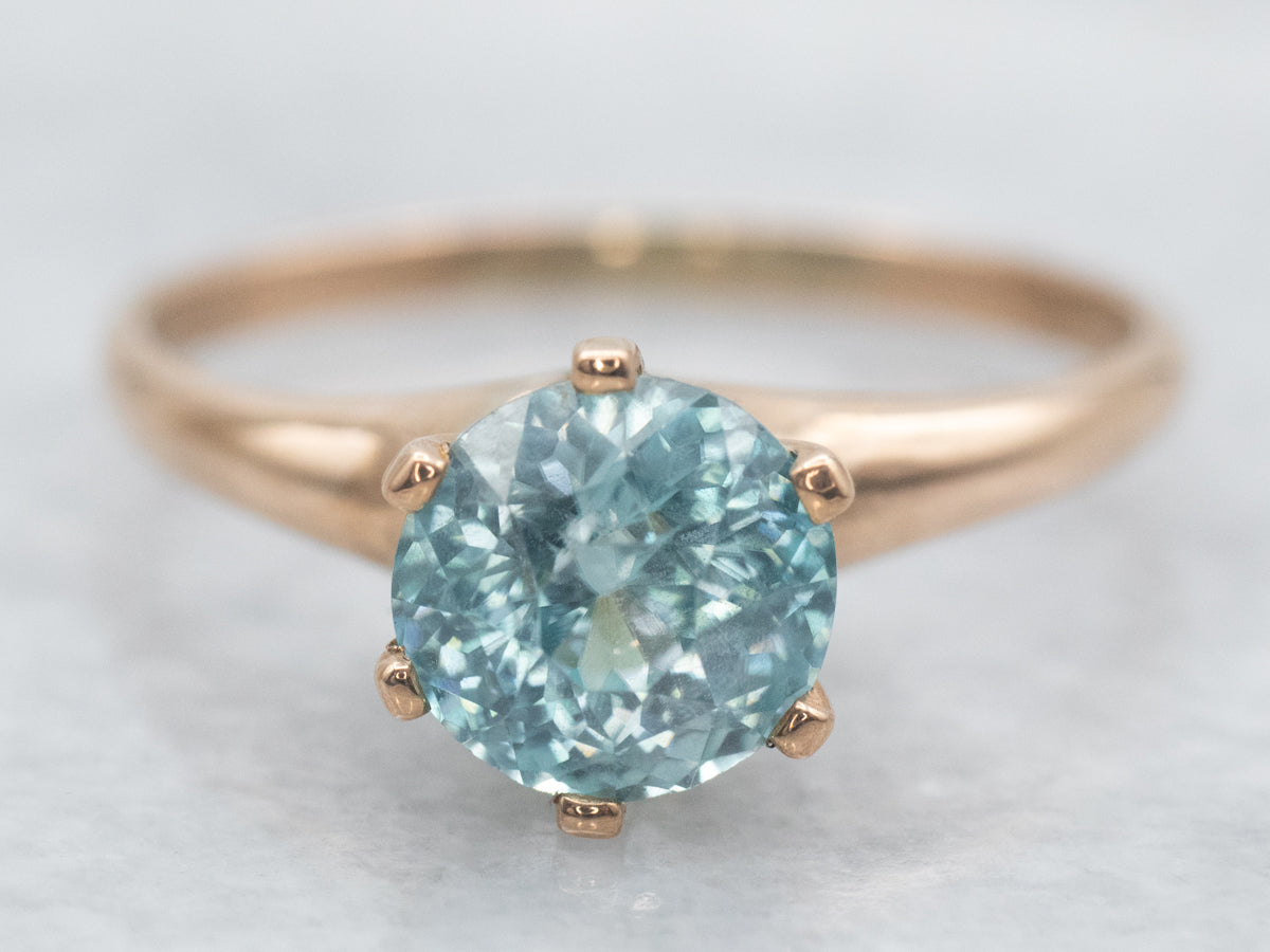 Antique Rose Gold Blue Zircon Solitaire Ring