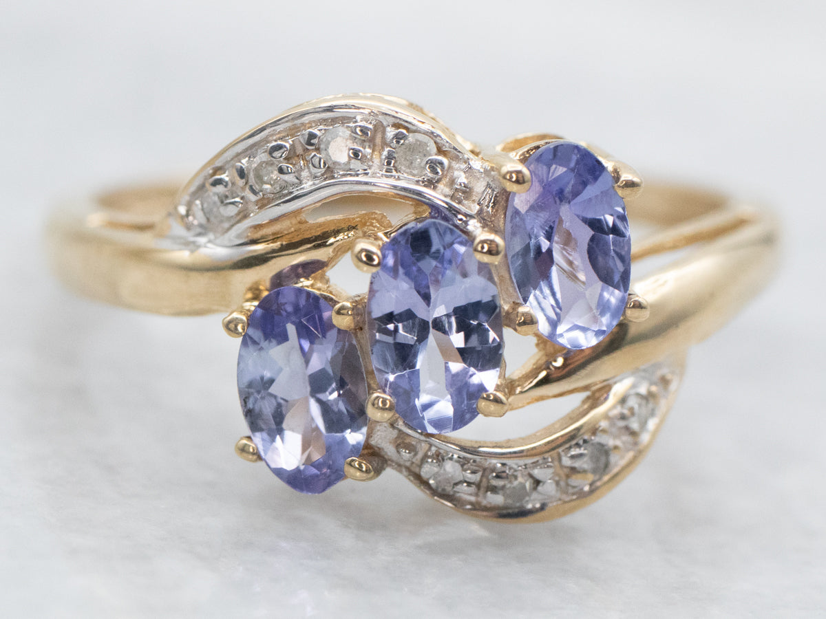 Vintage Three Tanzanite and Diamond Bypass Ring