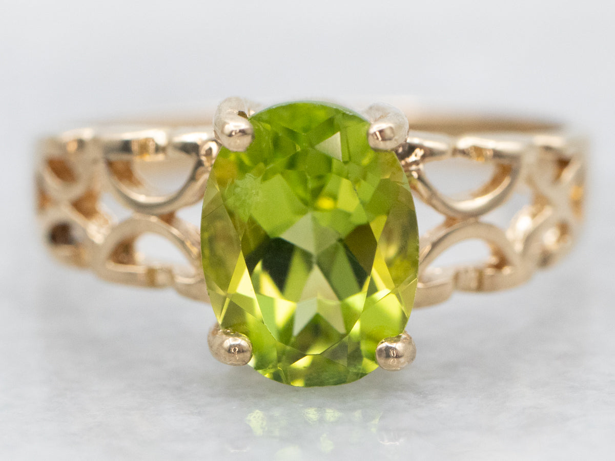 Gold Filigree Peridot Solitaire Ring