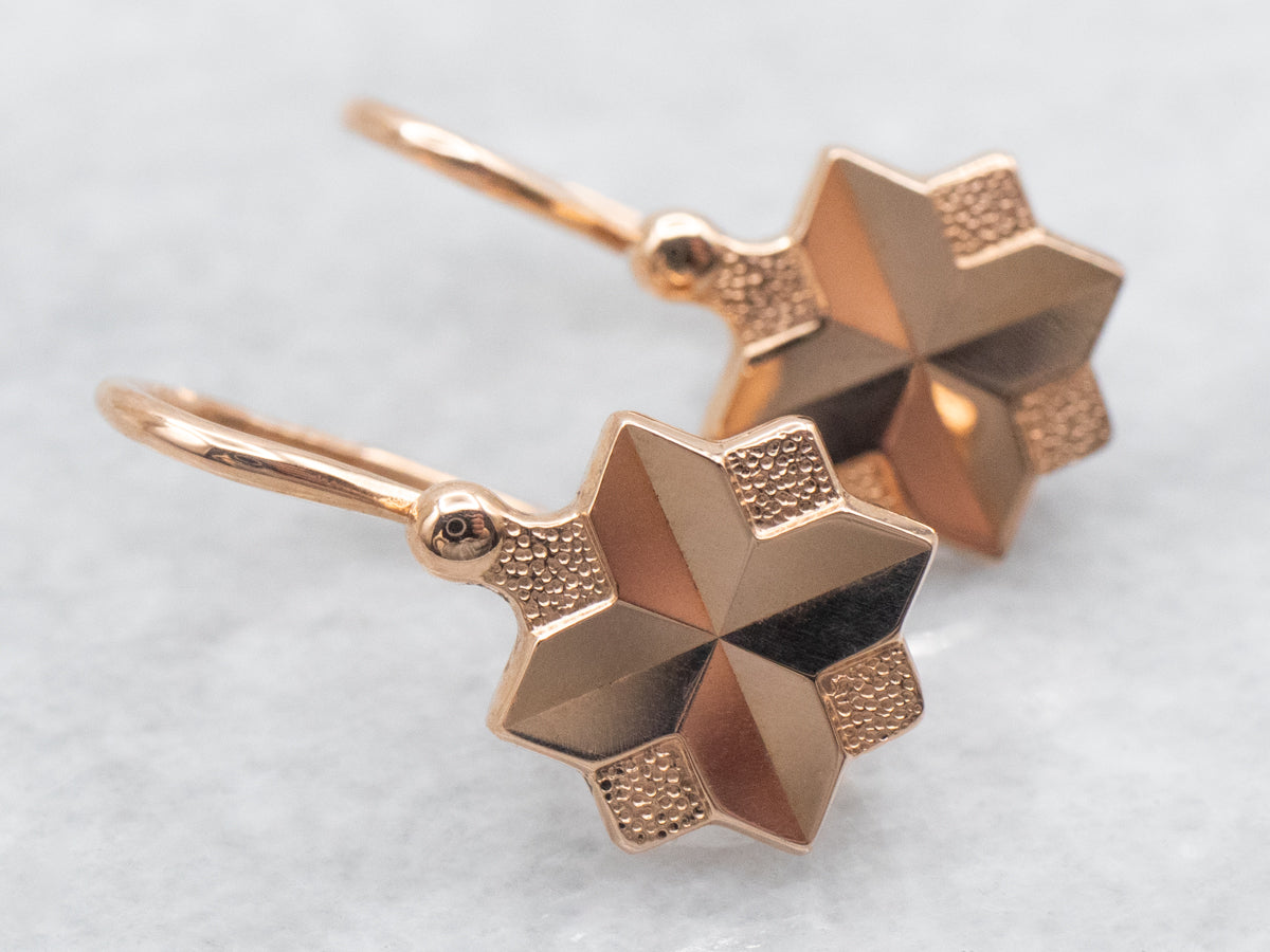 Textured Rose Gold Star-Shaped Drop Earrings