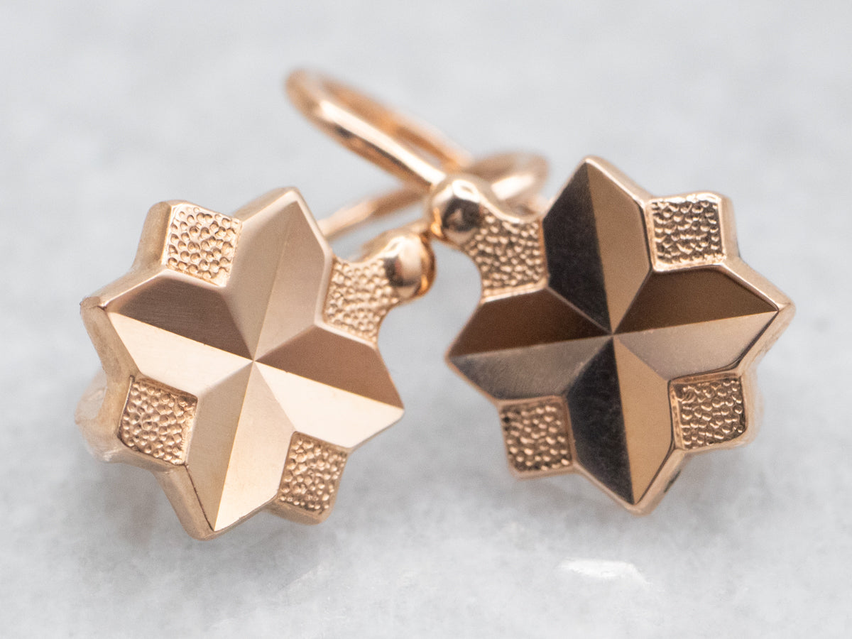 Textured Rose Gold Star-Shaped Drop Earrings