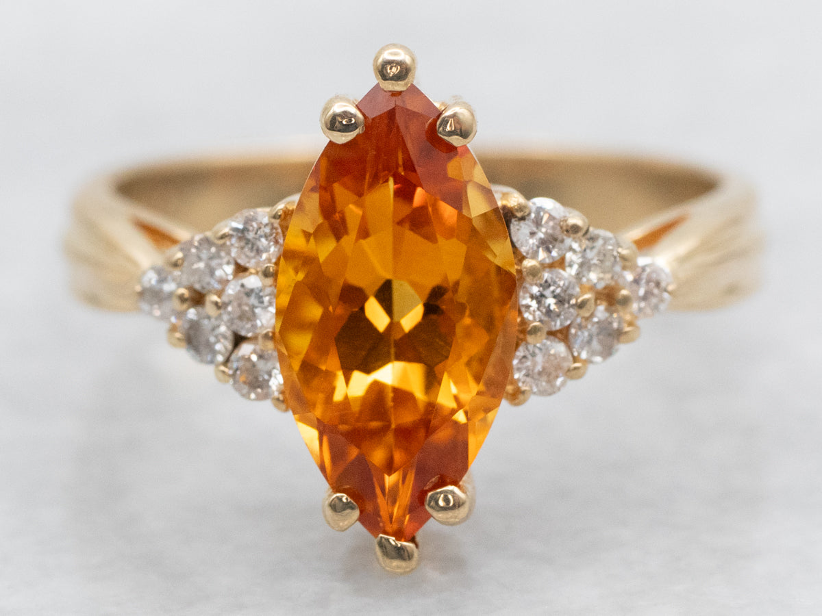 Marquise-Cut Citrine and Diamond Ring