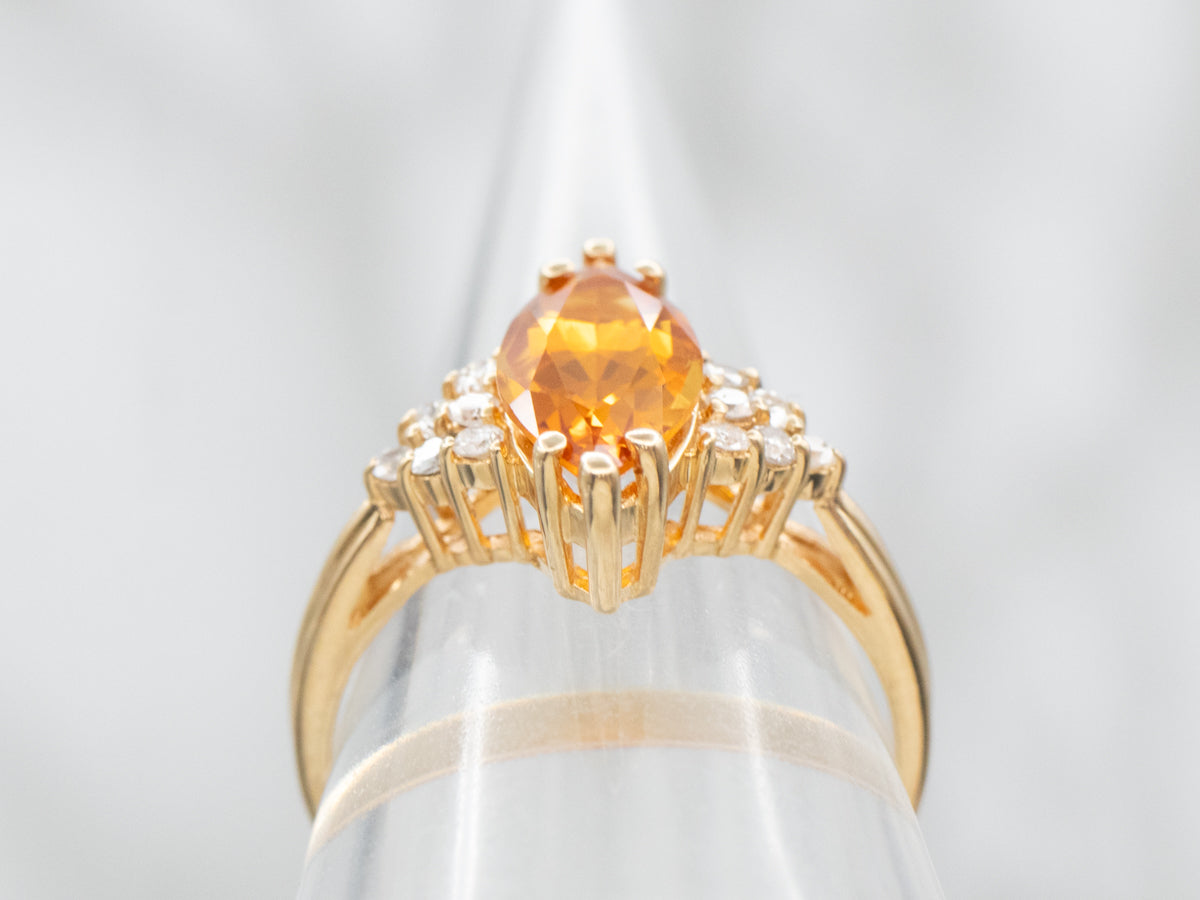 Marquise-Cut Citrine and Diamond Ring