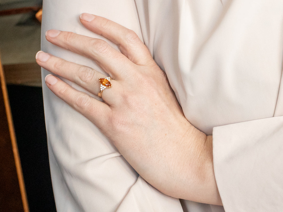 Marquise-Cut Citrine and Diamond Ring