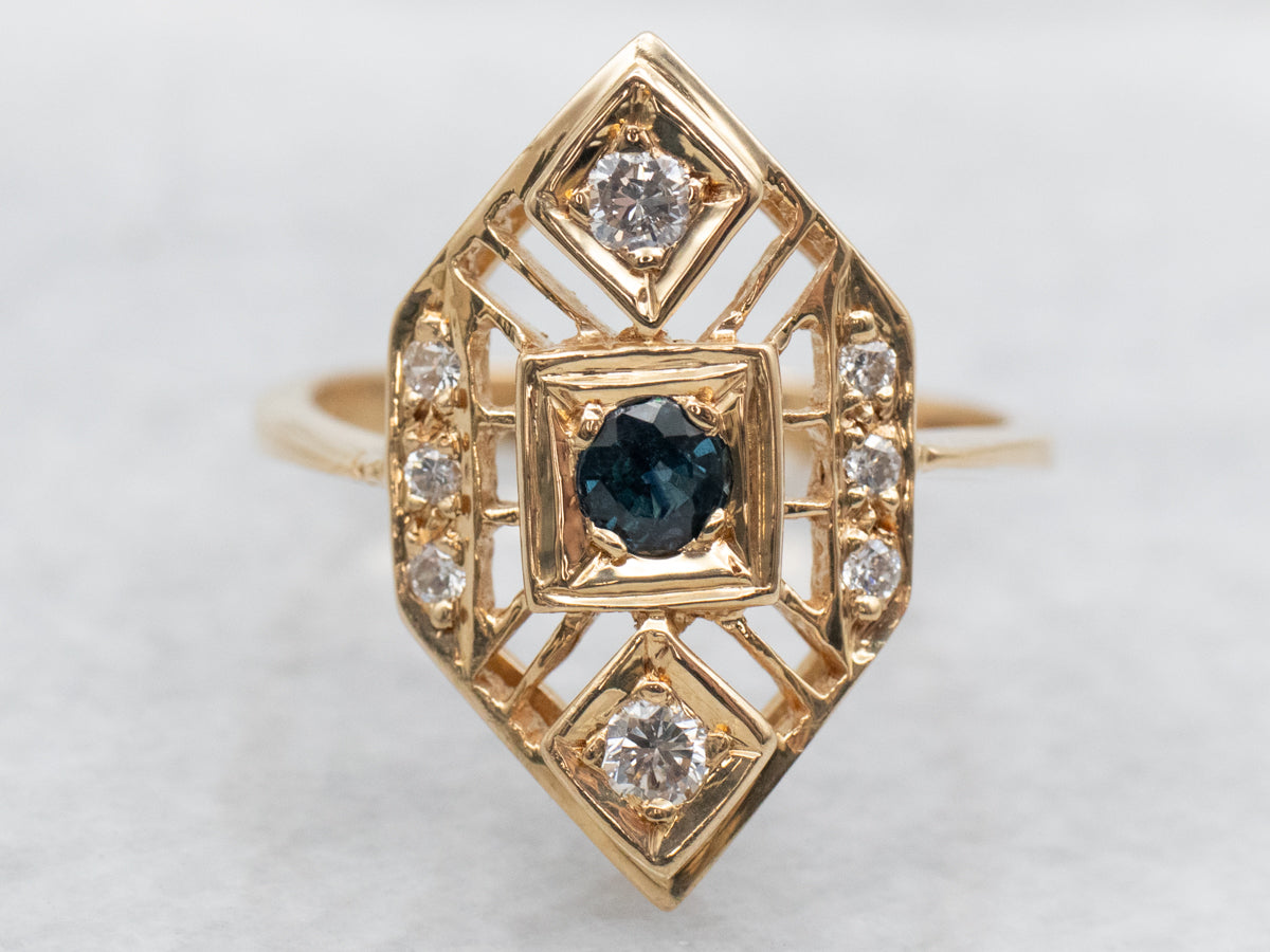 Art-Deco Style Sapphire and Diamond Dinner Ring