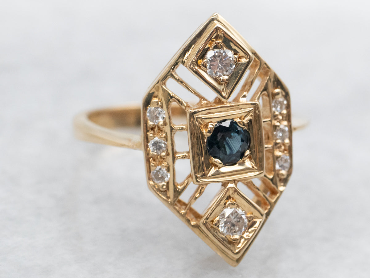 Art-Deco Style Sapphire and Diamond Dinner Ring