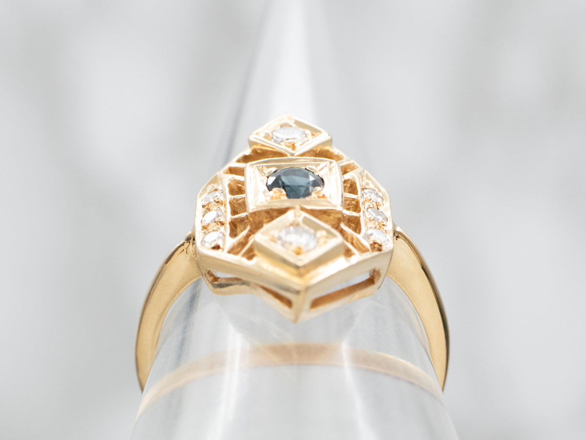 Art-Deco Style Sapphire and Diamond Dinner Ring