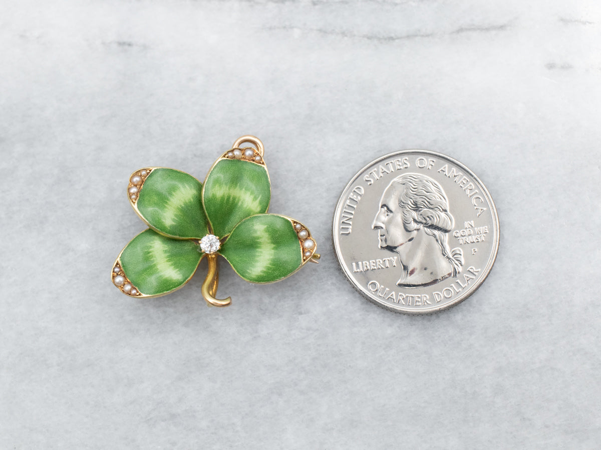 Enamel Clover Brooch or Pendant