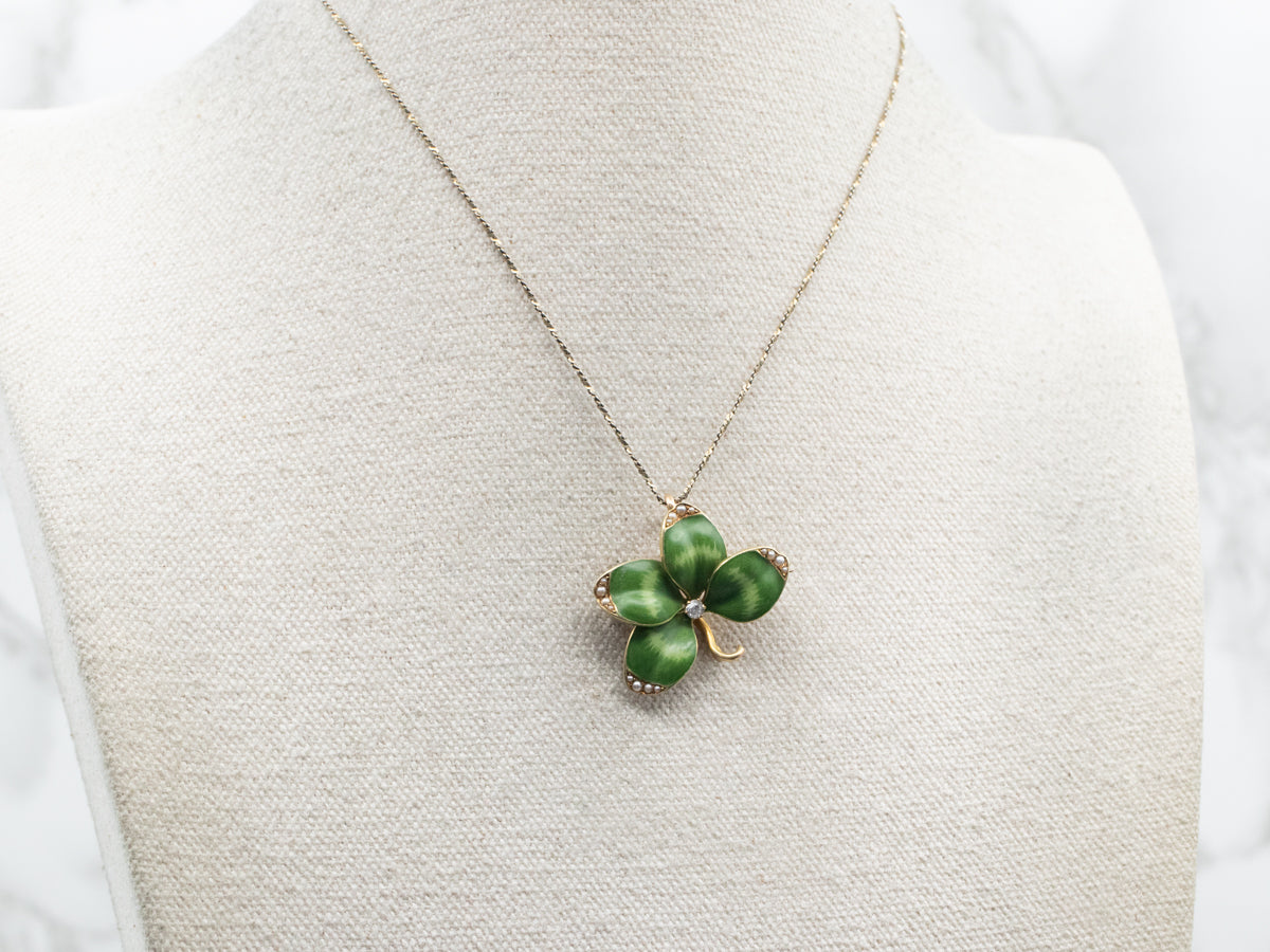 Enamel Clover Brooch or Pendant