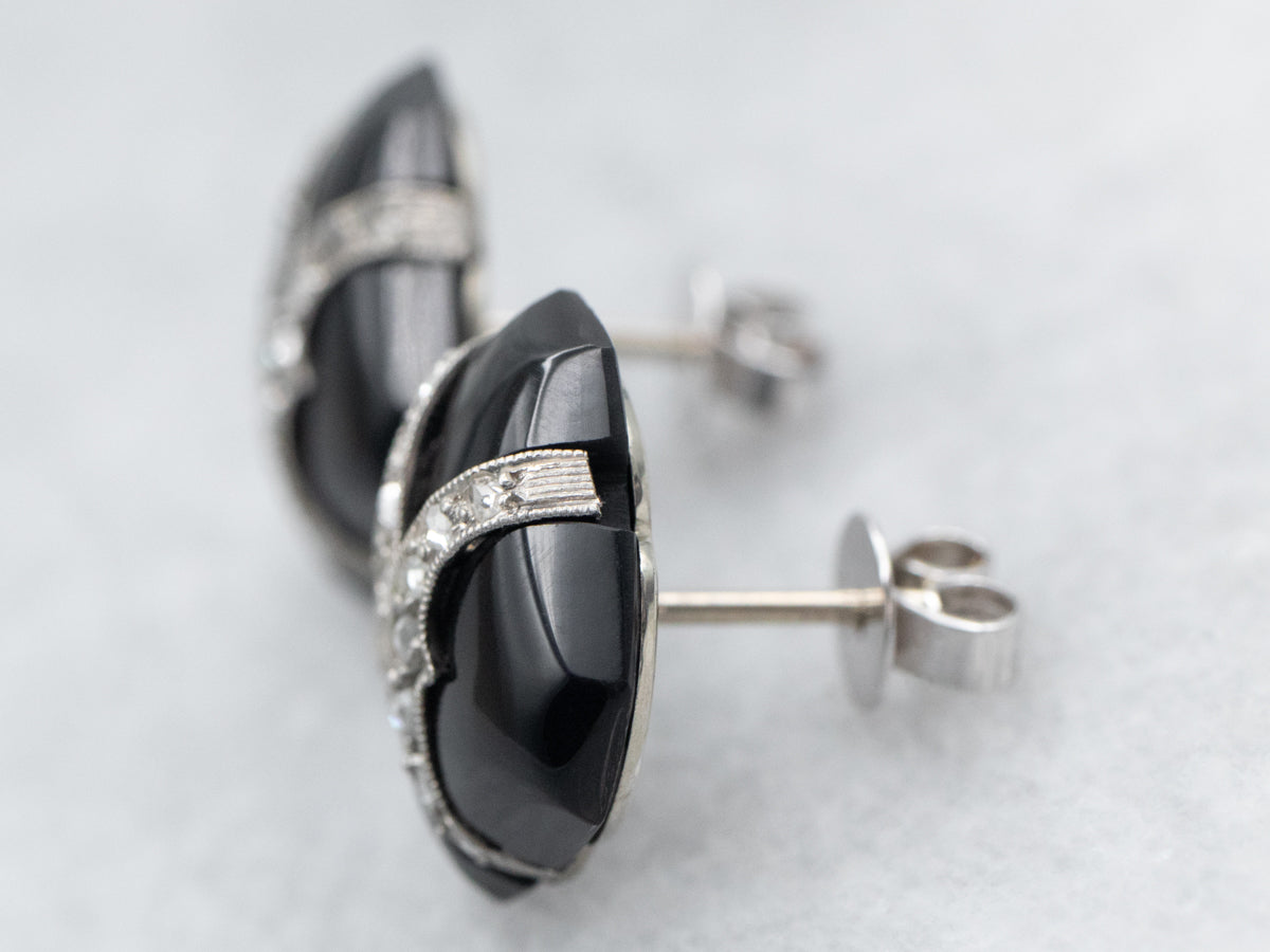 Black Onyx and Diamond Stud Earrings