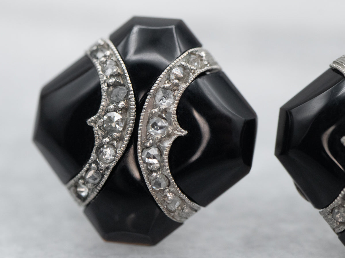 Black Onyx and Diamond Stud Earrings