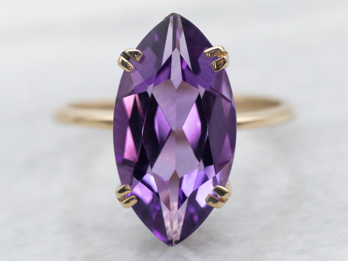 Marquise Amethyst newest and Brilliant Yellow Gold Multi-Stone Ring