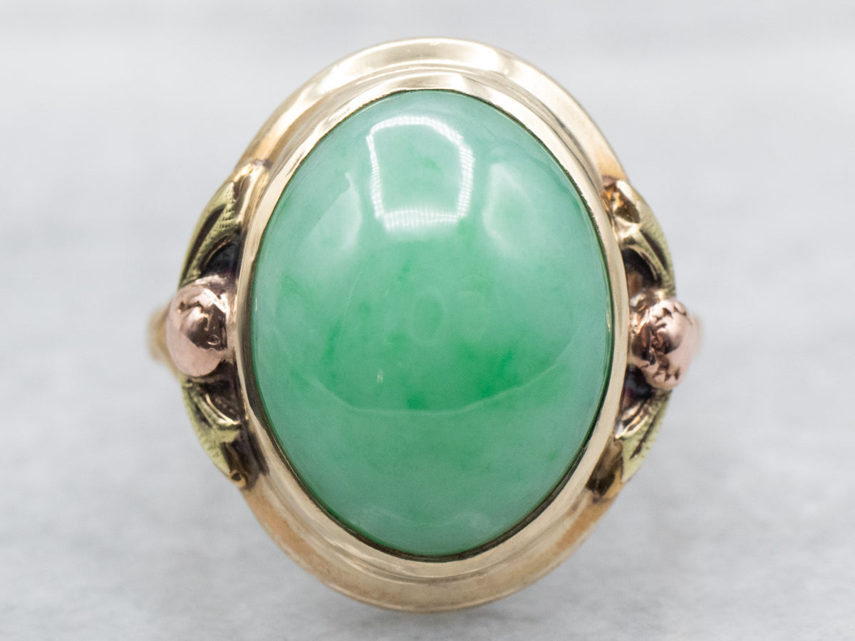 Anillo solitario de jadeíta de dos tonos