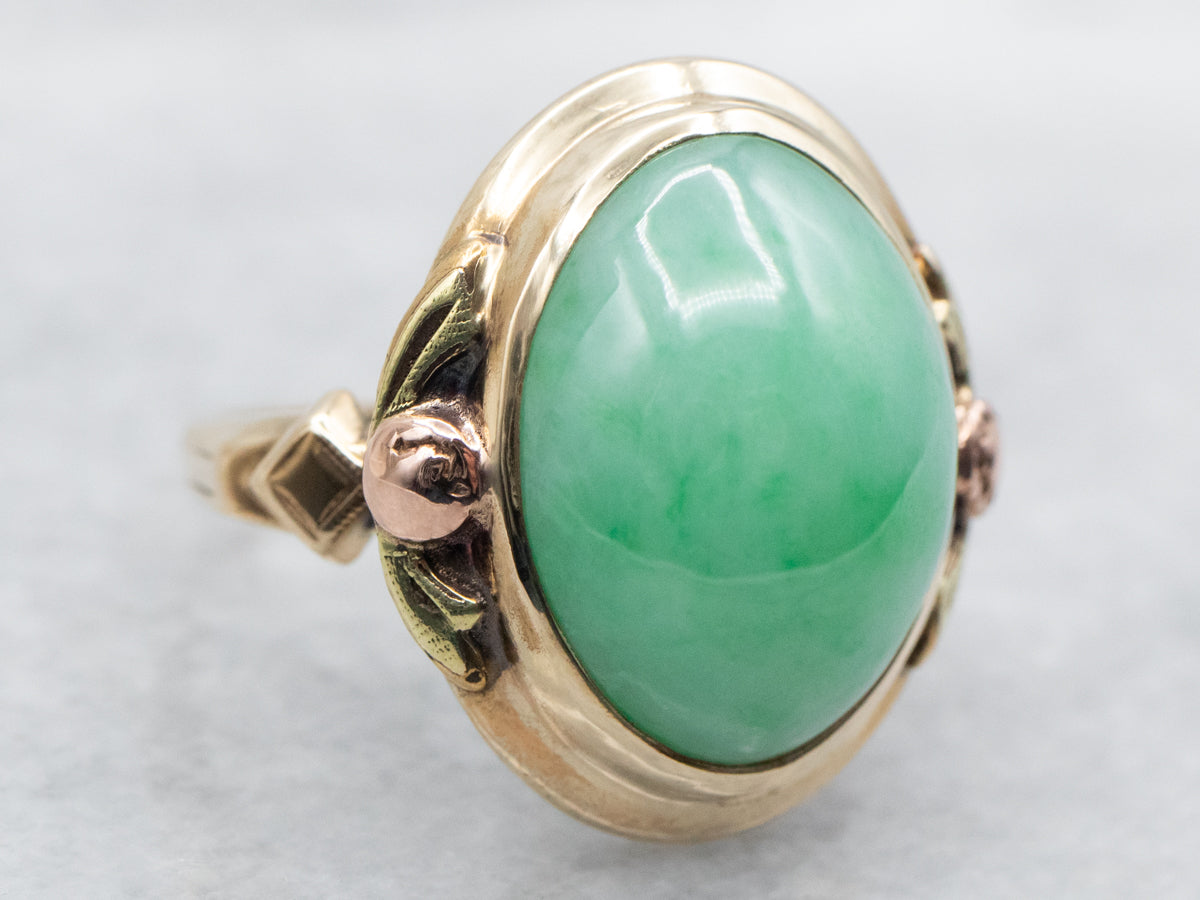 Anillo solitario de jadeíta de dos tonos