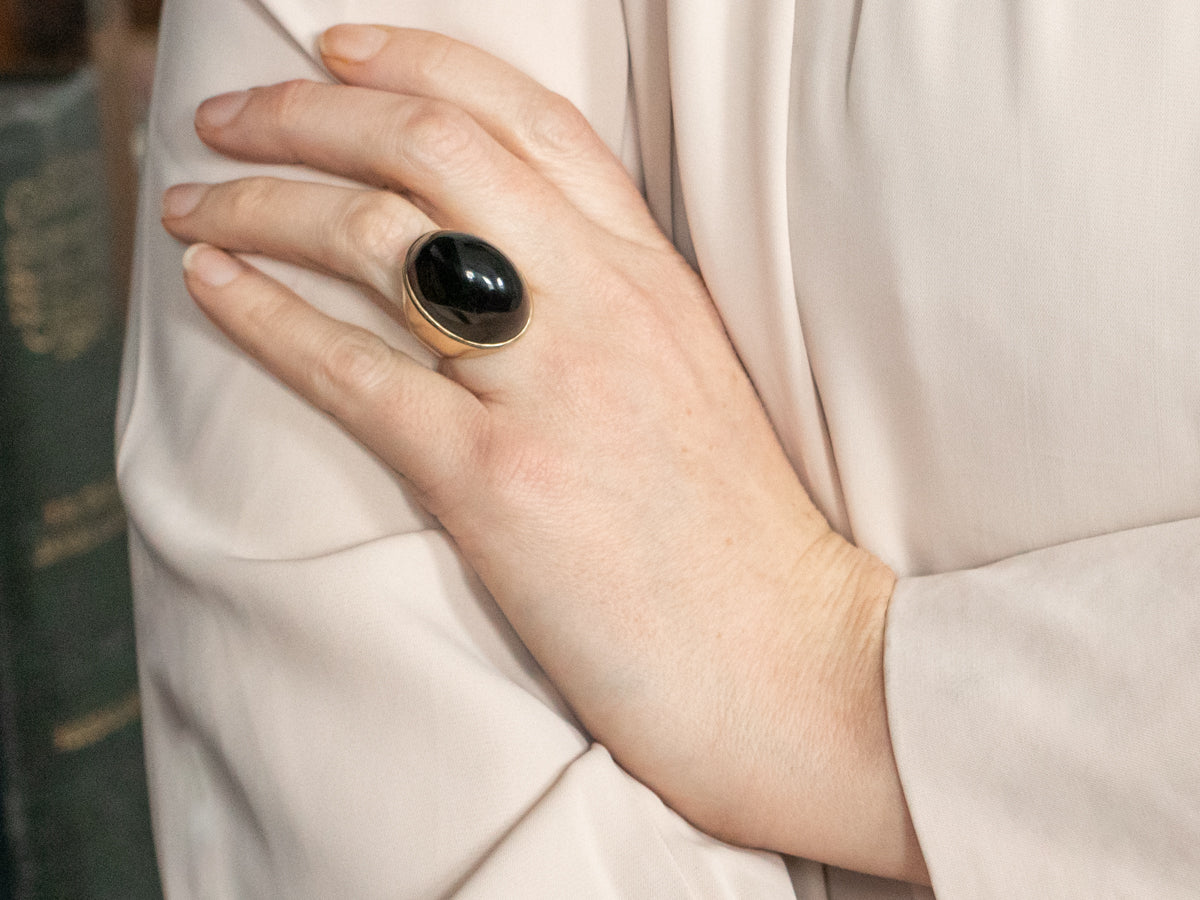 High Dome Black Onyx Solitaire Ring