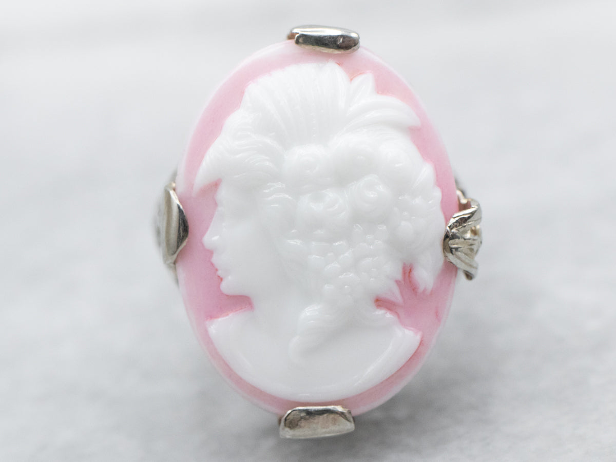 Art Deco Pink Glass Cameo Ring