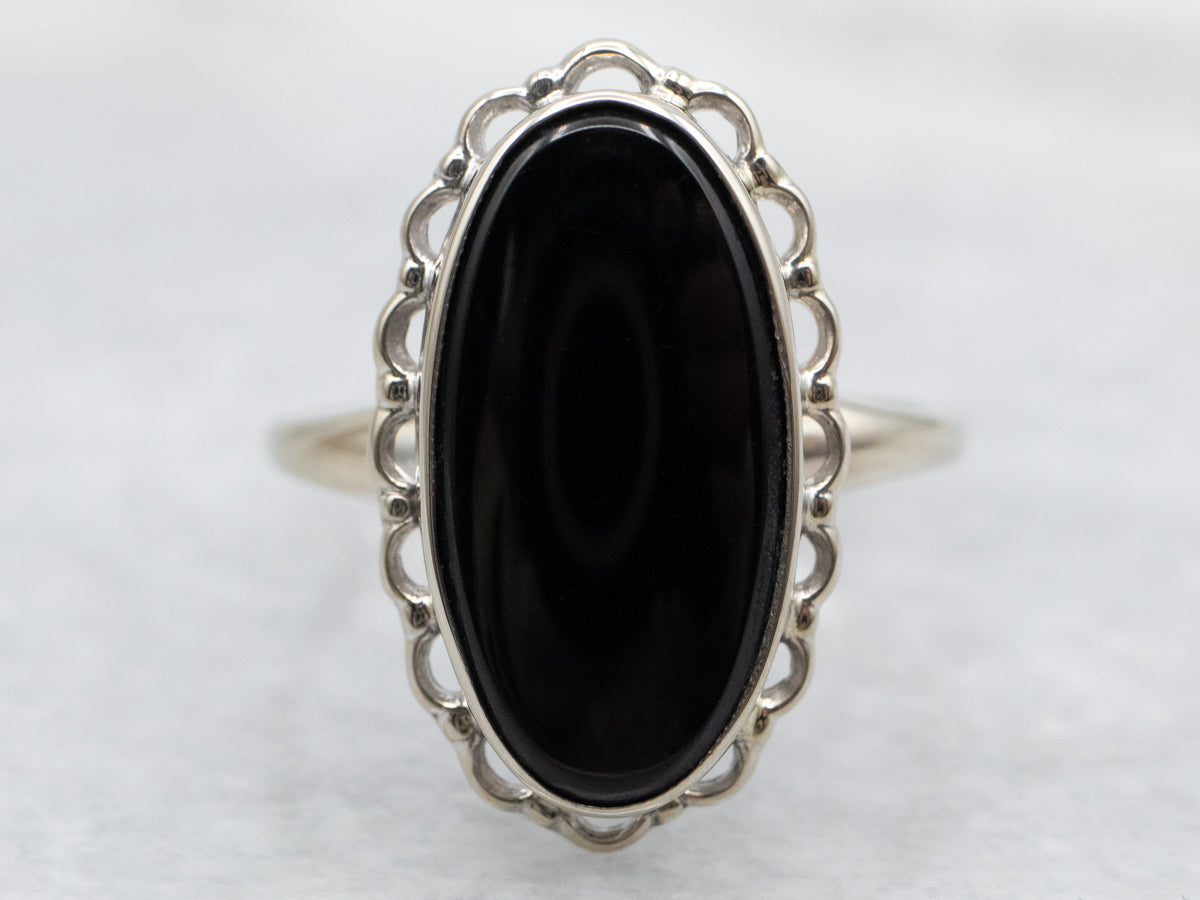 Scalloped Mid Century Black Onyx Ring