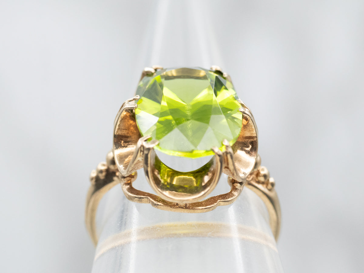 Vintage Peridot Cocktail Ring with Scalloped Profile