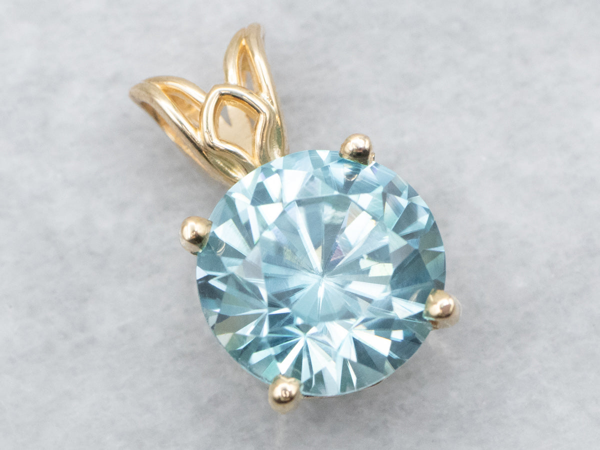 Round Cut Blue Zircon Solitaire Pendant