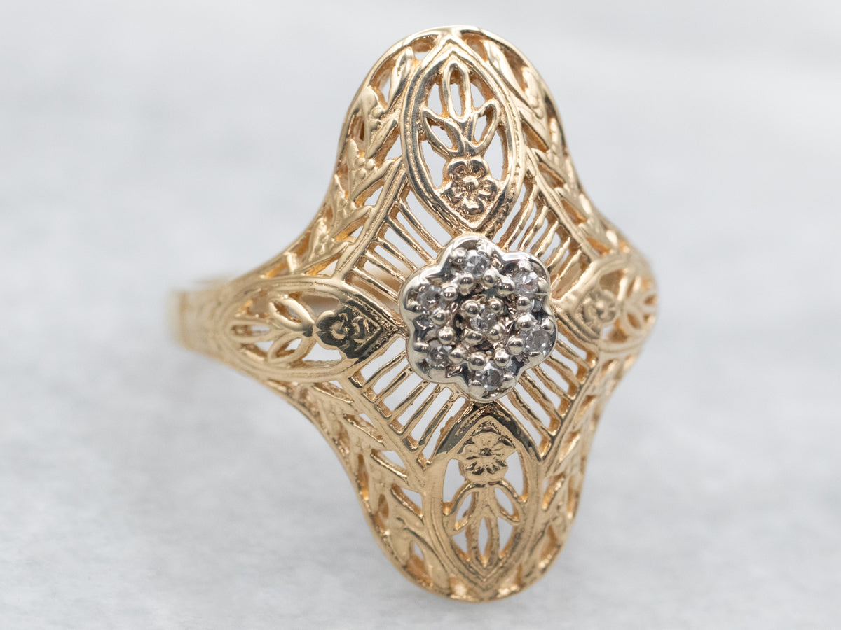 Floral Diamond Filigree Dinner Ring