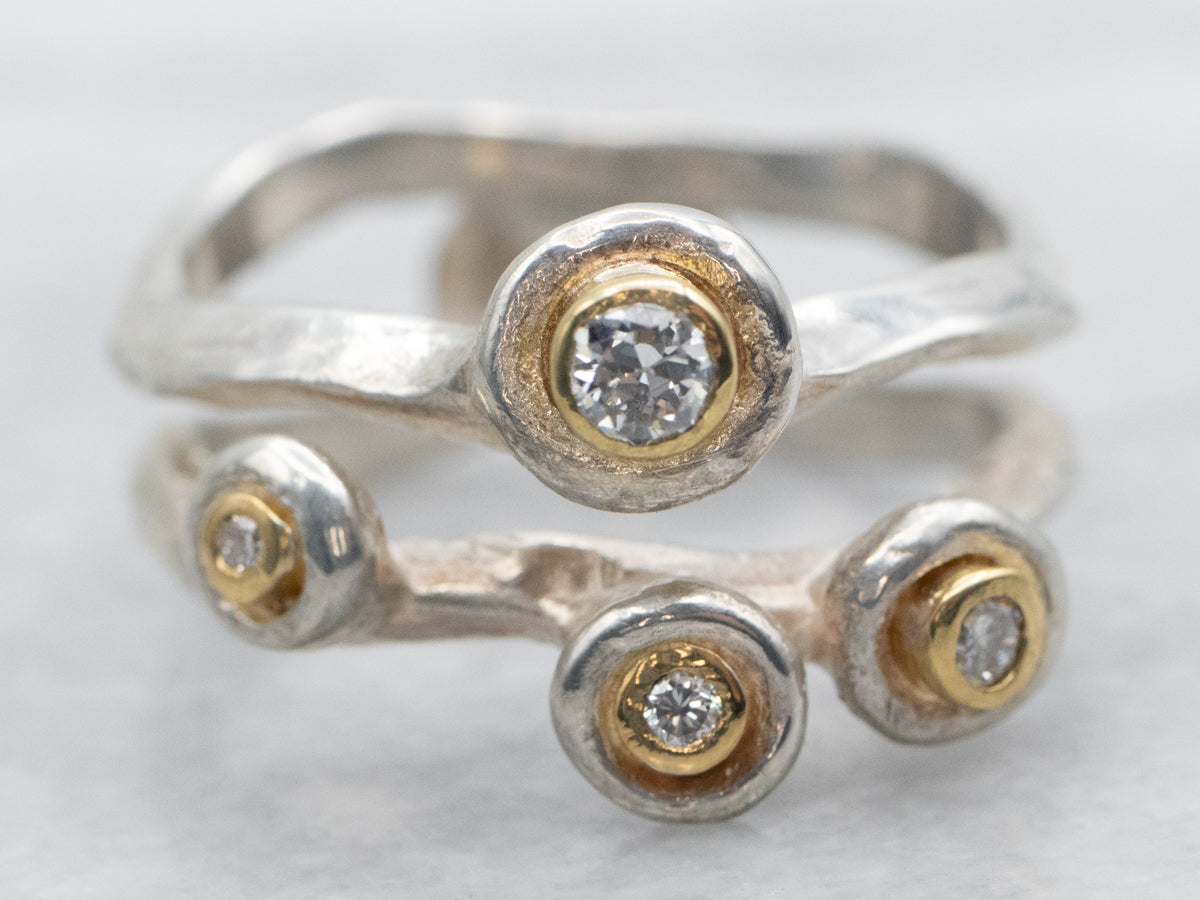 Mixed Metal Abstract Bezel Set Diamond Ring