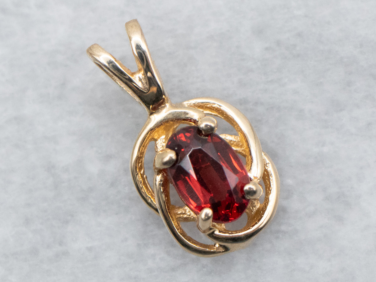 Yellow Gold Garnet Solitaire Pendant