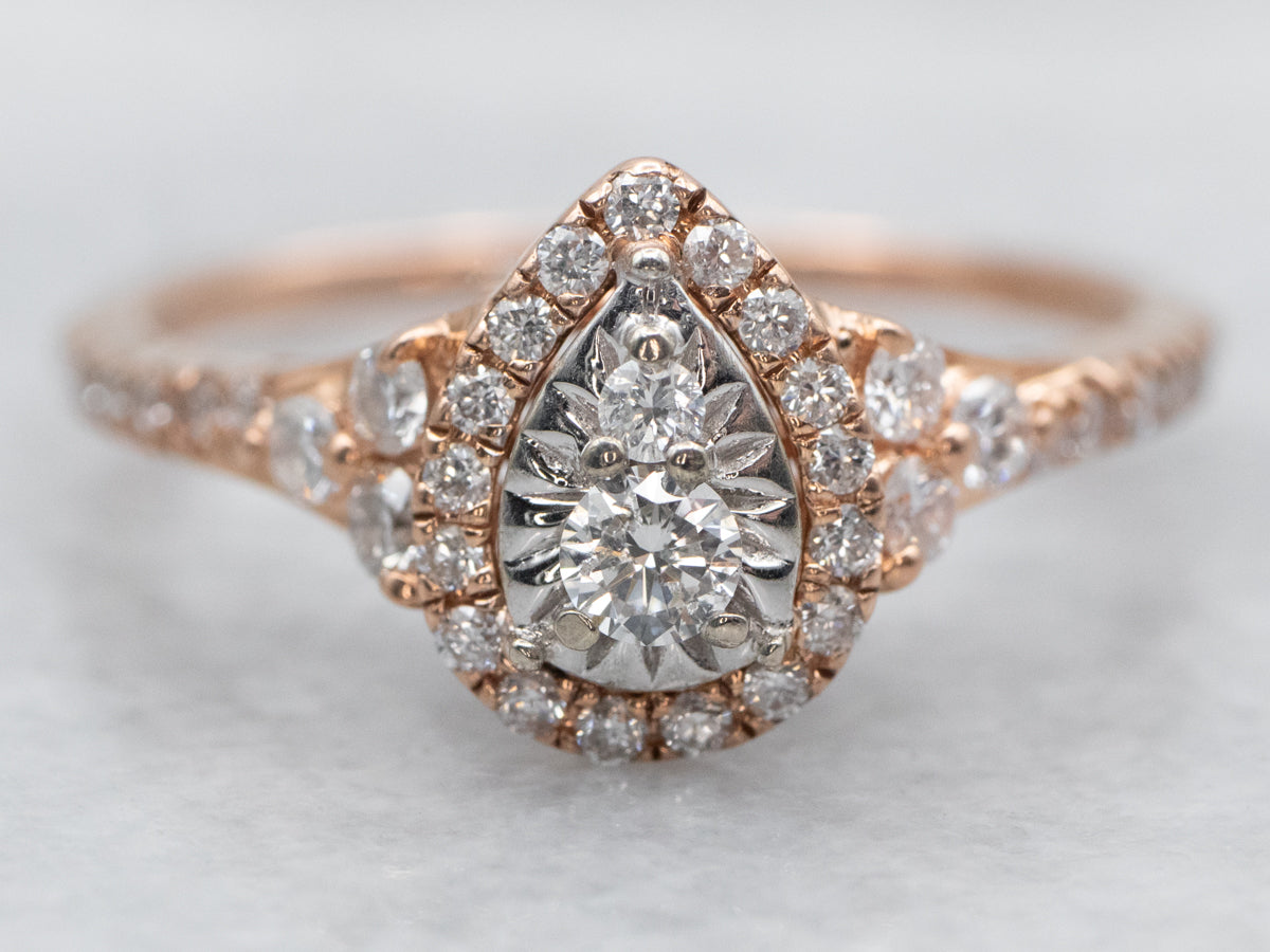 Two Tone Diamond Engagement Ring with Diamond Halo