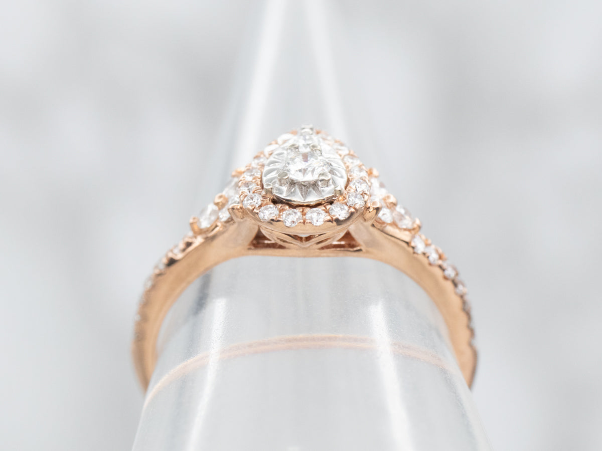 Two Tone Diamond Engagement Ring with Diamond Halo