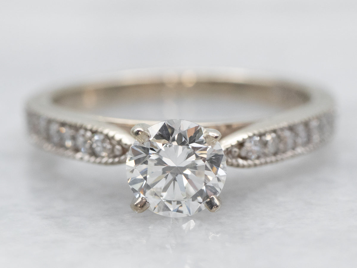 White Gold Diamond Engagement Ring with Diamond Shoulders