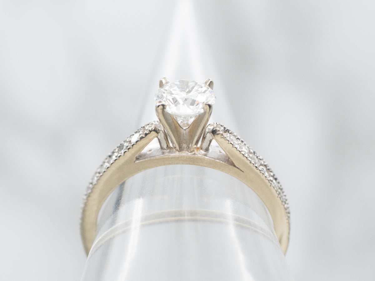 White Gold Diamond Engagement Ring with Diamond Shoulders