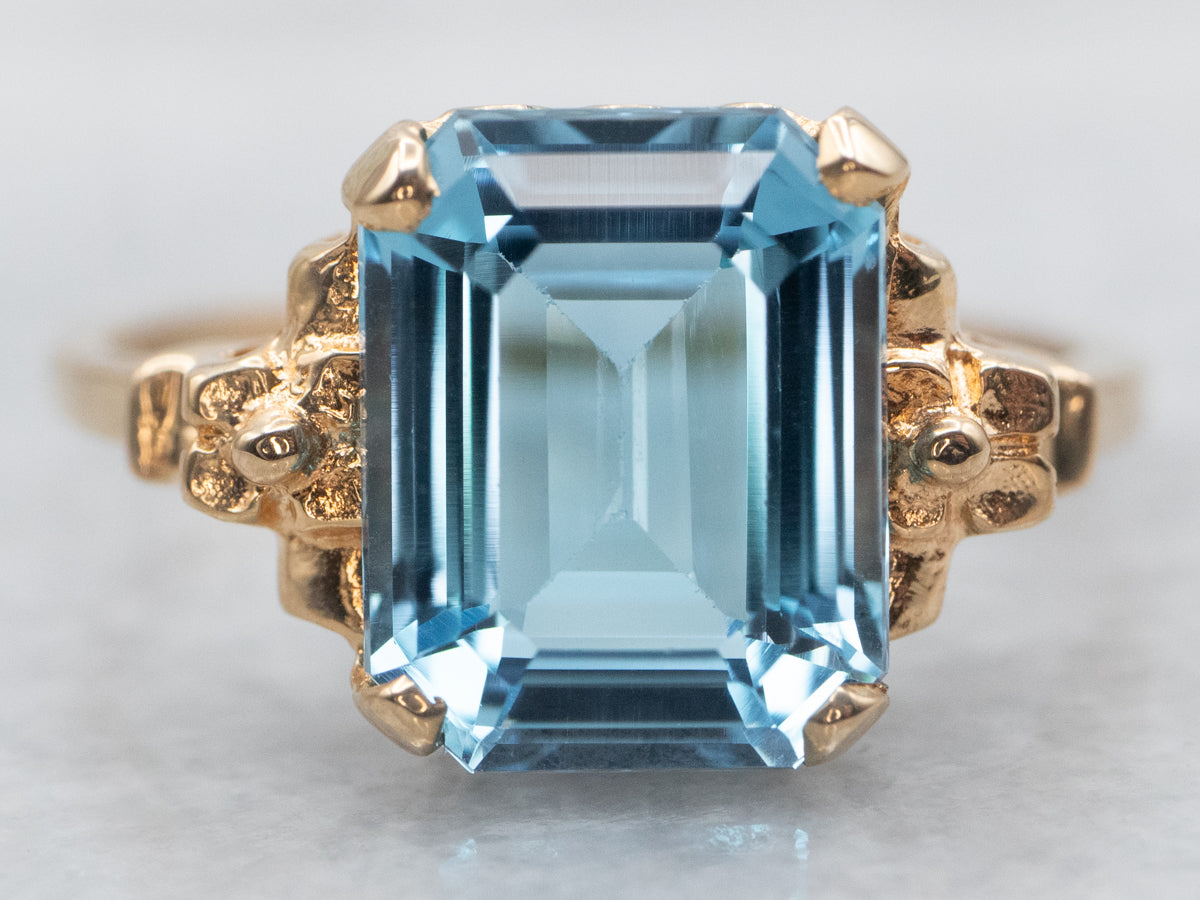 Yellow Gold Blue Topaz Solitaire Ring