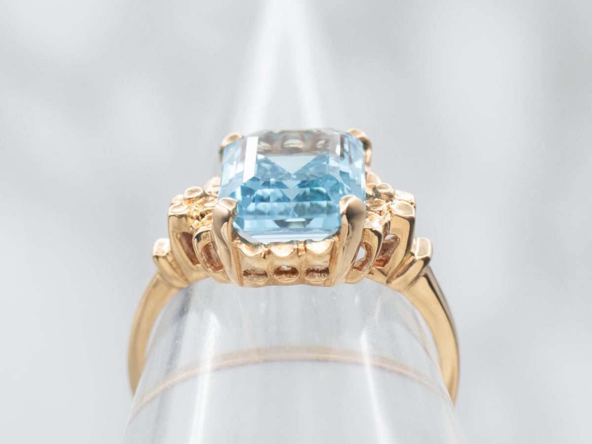 Authentic 4.75 ct AAA Sky Blue Topaz Engagement Ring, Blue Topaz Wedding Ring, Blue Topaz Solitaire Ring, Blue Topaz Yellow Gold Vermeil Ring Gift