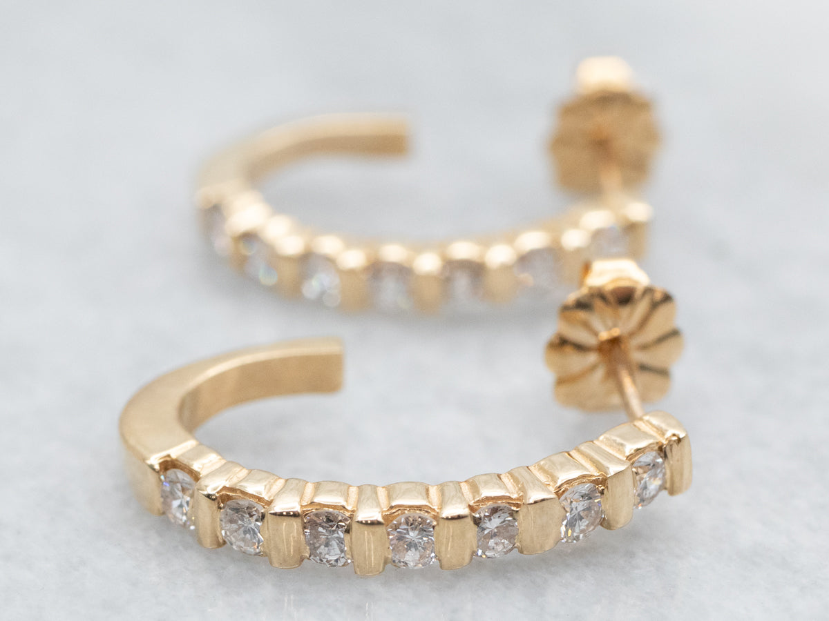 Yellow Gold Diamond J Hoop Earrings