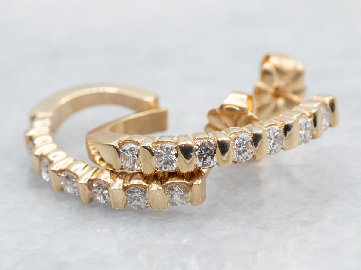 Yellow Gold Diamond J Hoop Earrings