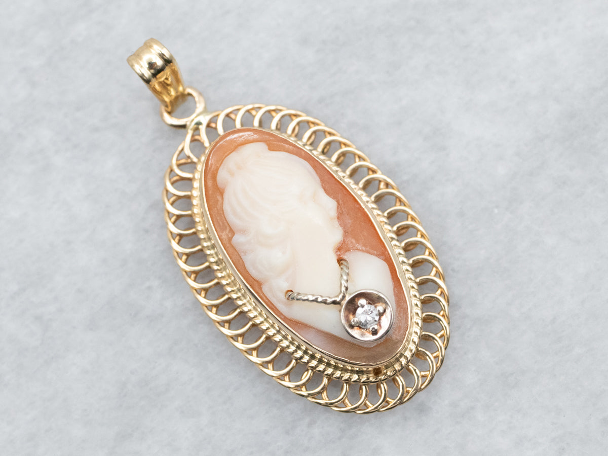 Vintage Cameo Pendant with Diamond Accent