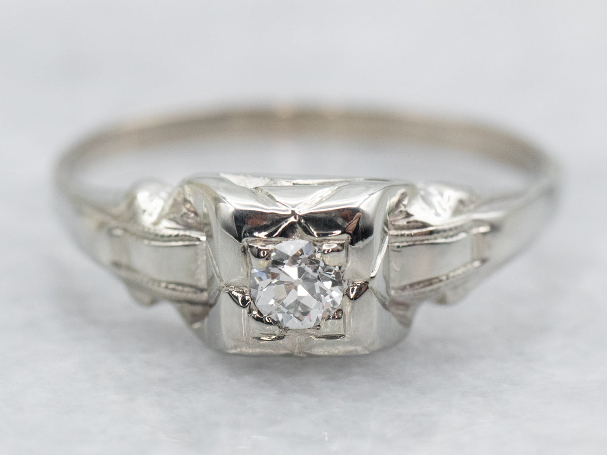 Late Art Deco Diamond Solitaire Engagement Ring