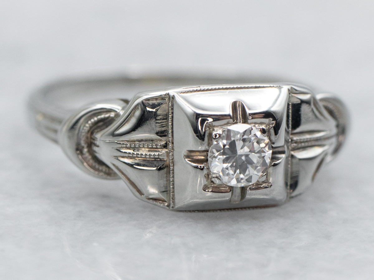 Late Deco European Cut Diamond Solitaire Engagement Ring