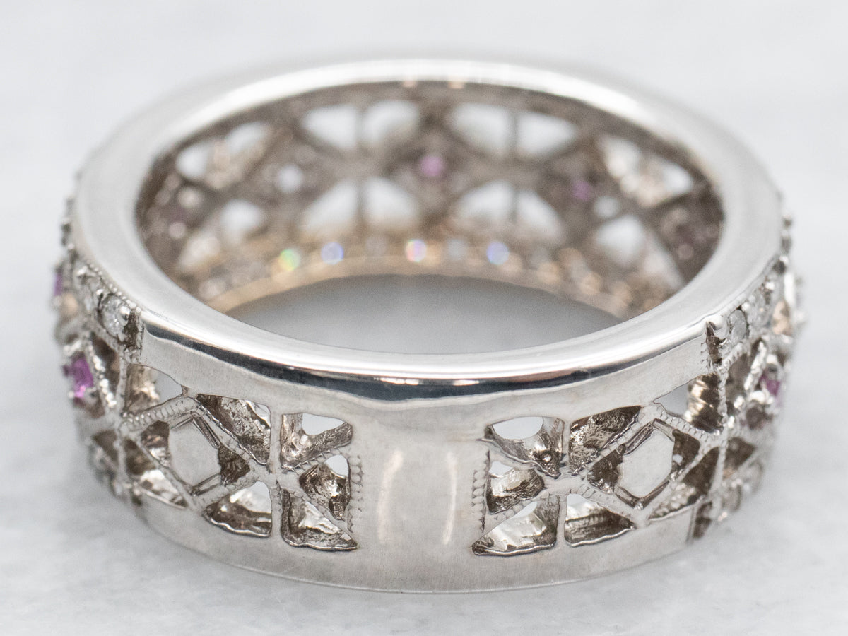 White Gold Pink Sapphire and Diamond Band