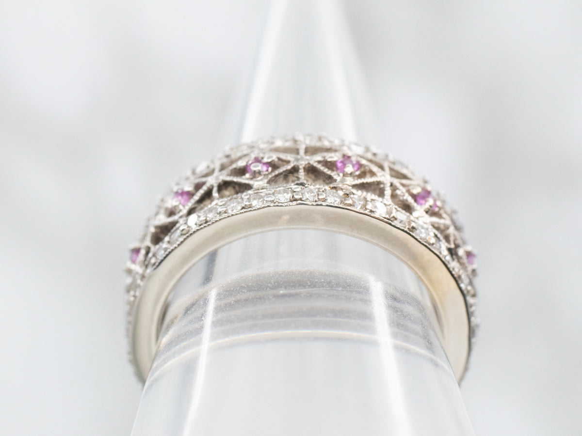 White Gold Pink Sapphire and Diamond Band