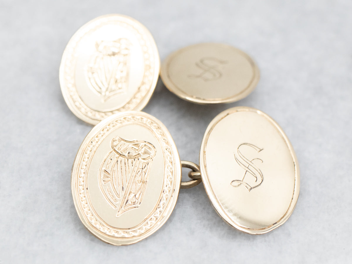 "S" Monogram and Harp Engraved Cufflinks