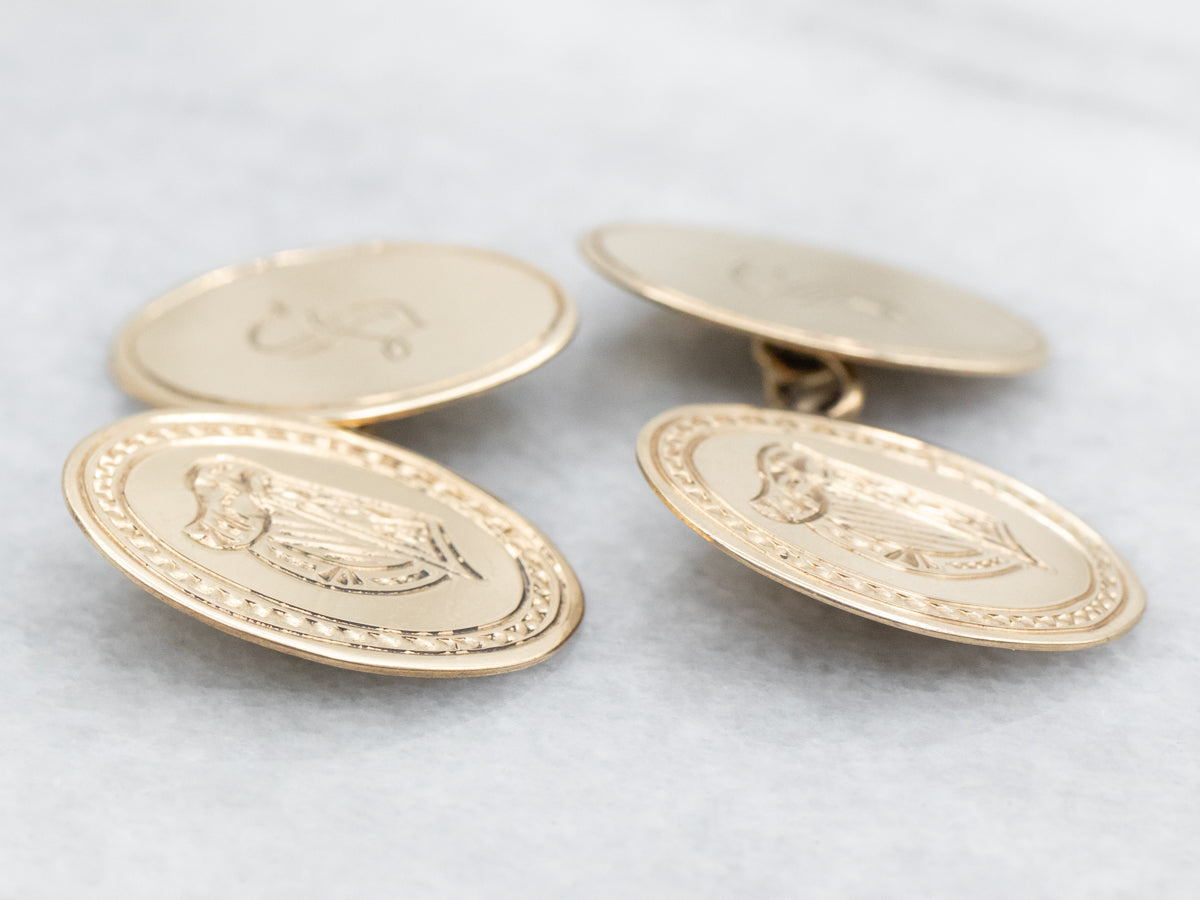 "S" Monogram and Harp Engraved Cufflinks