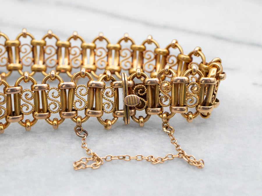 Antique Scrolling Gold Link Bracelet